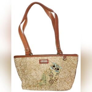 Sakroots Artist Circle Peace Owl Embroidered “Straw” Handbag Shoulder Bag Purse